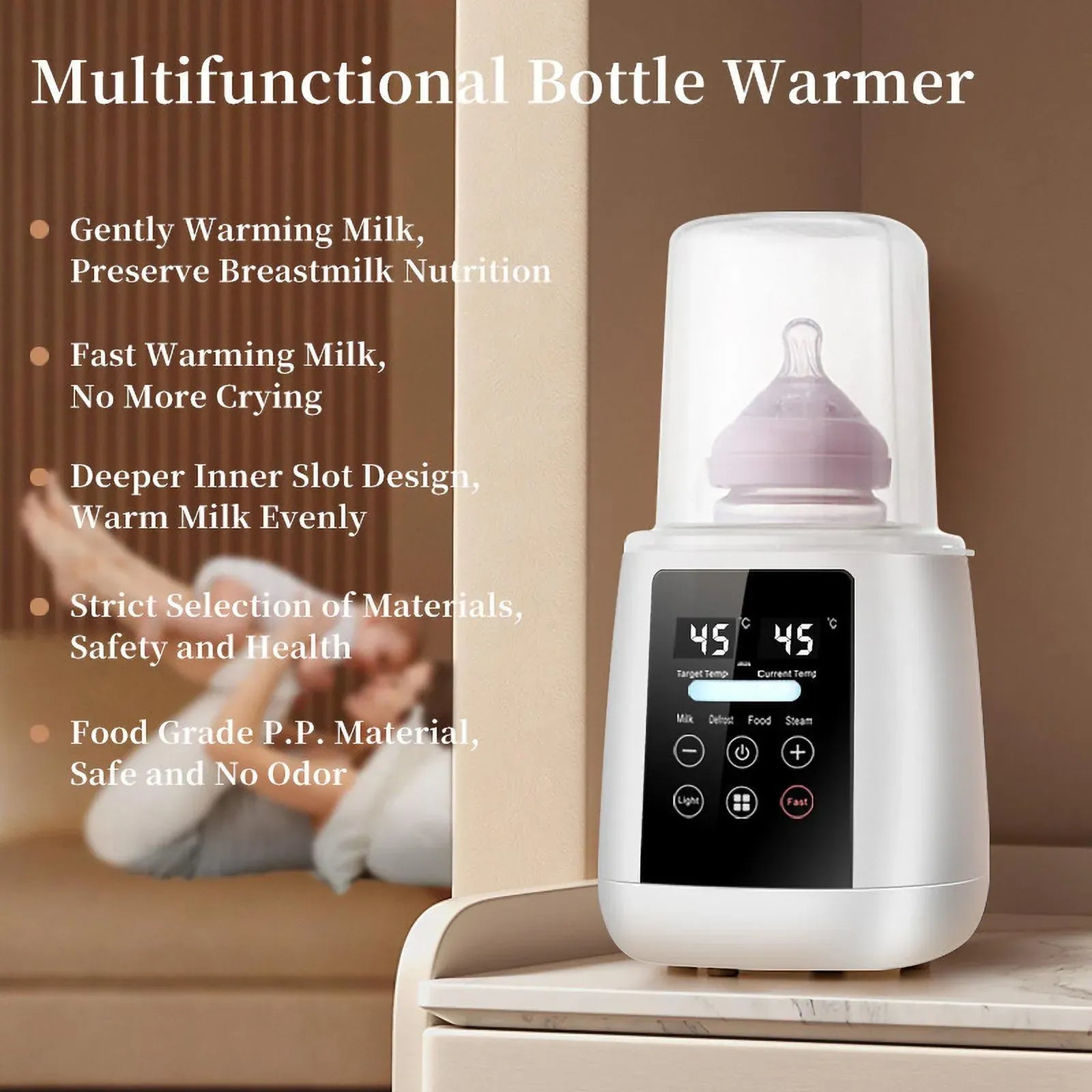 Baby Bottle Warmer Black with LCD Display, Timer, and Adjustable Temperature Control