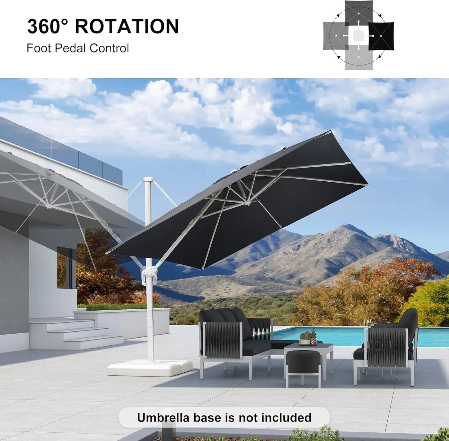 Grey 3m x 4m Cantilever Outdoor Umbrella with 360-Degree Rotation