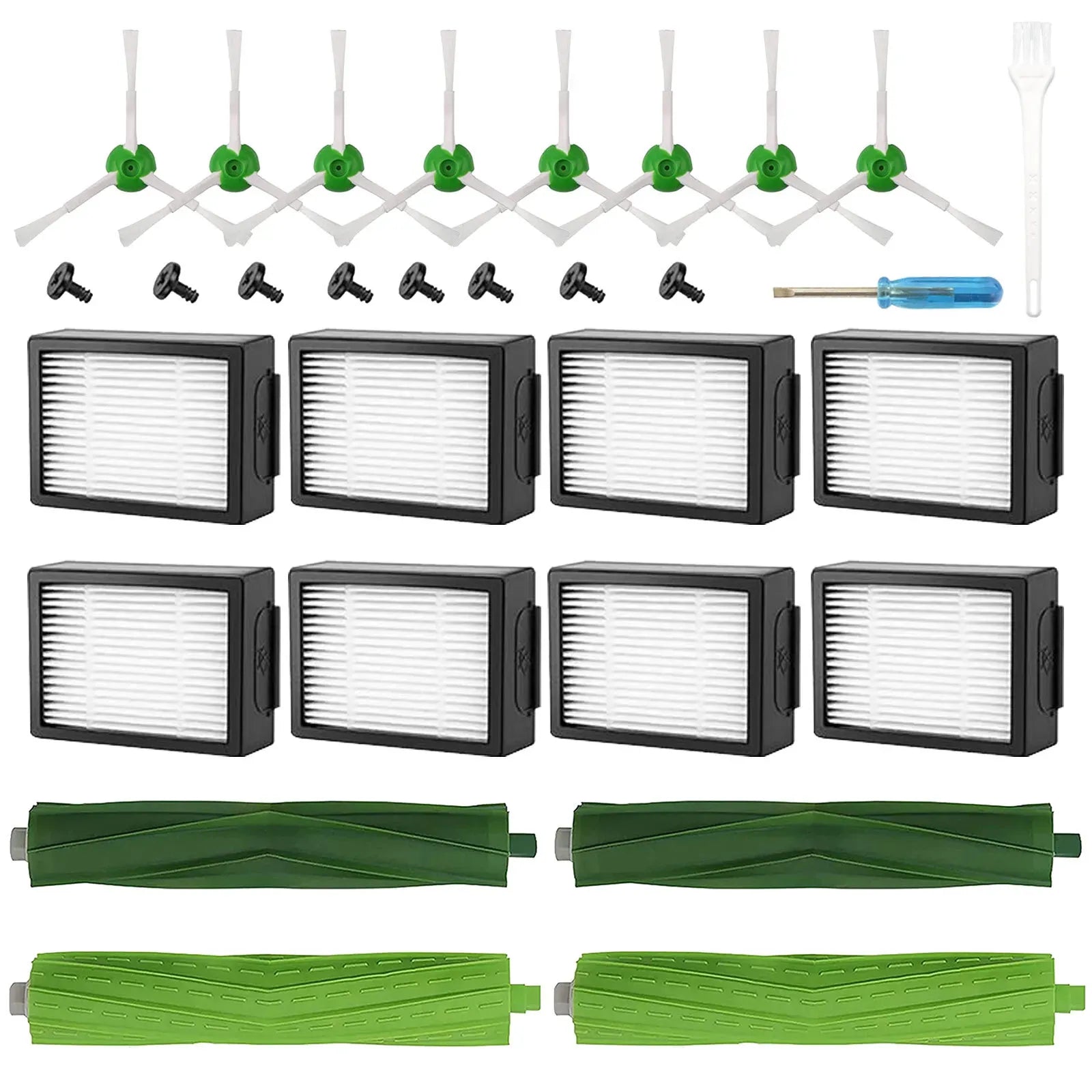 Replacement Filter Brush Parts Set for iRobot Roomba E Series and I Series Vacuum Cleaners - 28 Pieces, Black