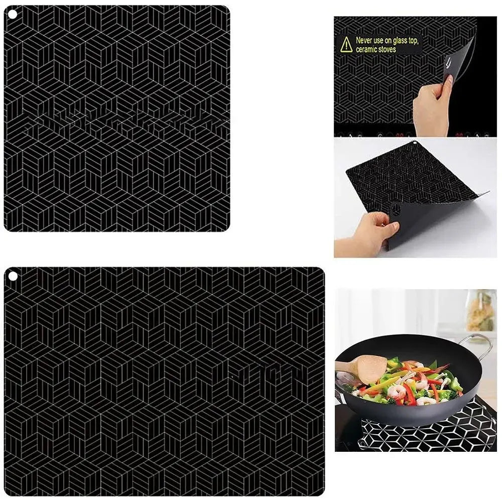 Anti-Slip Silicone Induction Cooktop Mat, 25x25cm, Heat Resistant, Black