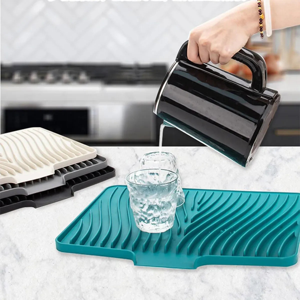 Silicone Sink Drying Mat Grey 40x33cm Heat Resistant Non-Slip Dish Drainer