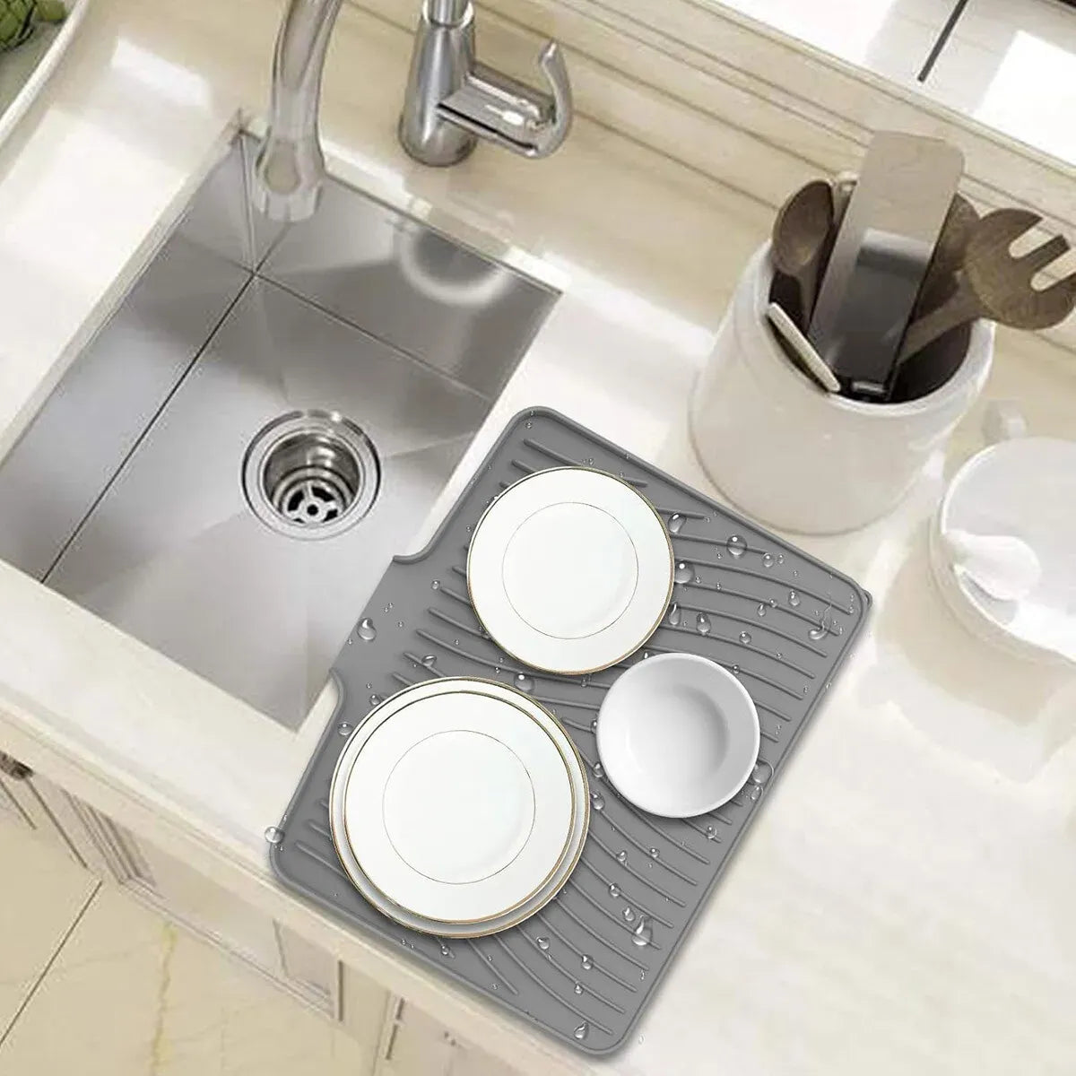 Silicone Sink Drying Mat Grey 40x33cm Heat Resistant Non-Slip Dish Drainer