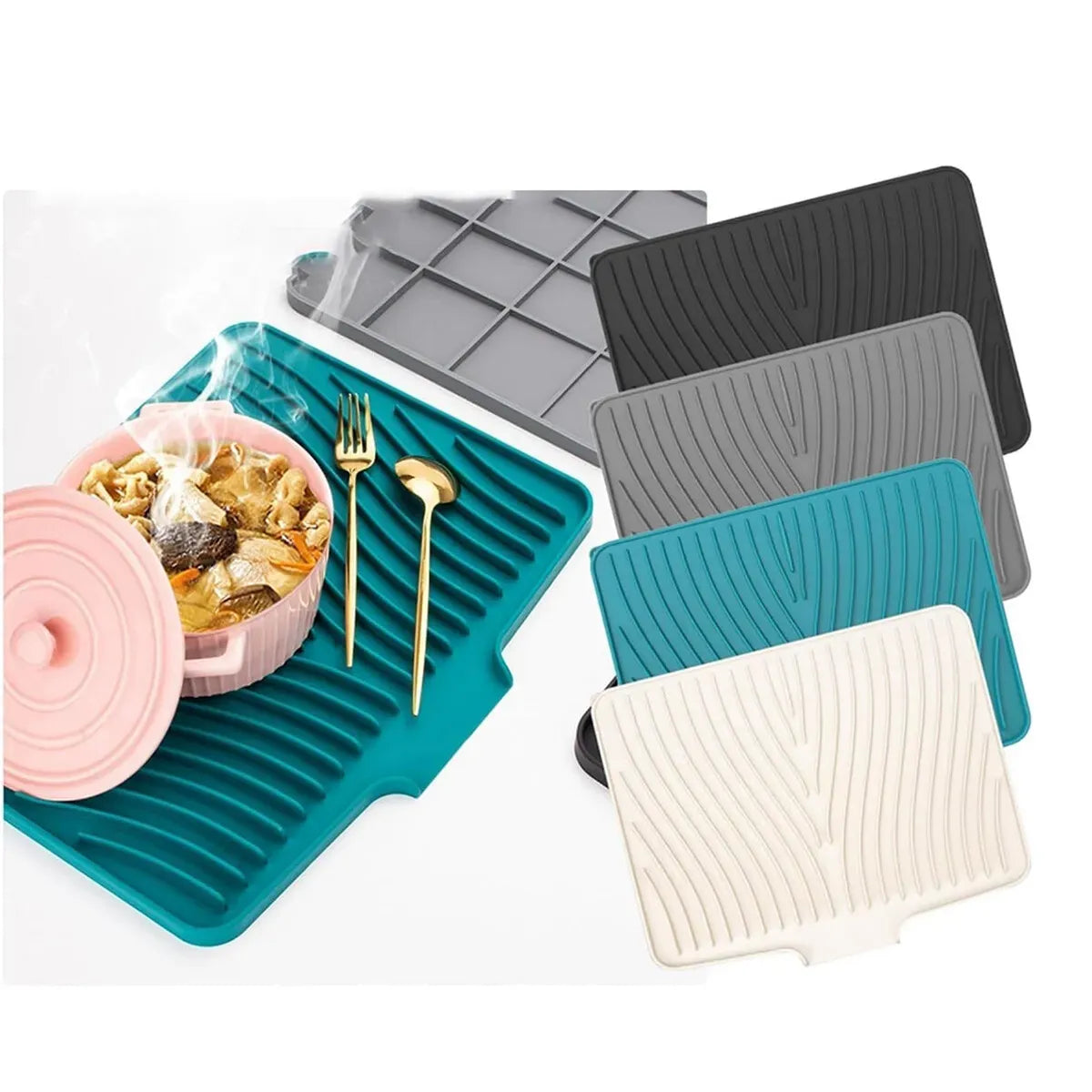 Silicone Sink Drying Mat Grey 40x33cm Heat Resistant Non-Slip Dish Drainer