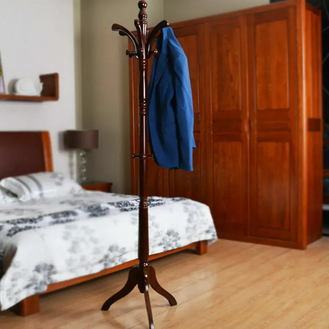 Vintage Redwood Wooden Coat Rack Stand 182.9cm with 13 Hooks for Hats, Clothes, and Handbags