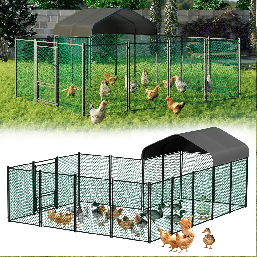 Chicken Run Coop 304.8 x 396.24 cm Covered Poultry Rabbit Hen Cage with Feeding Door