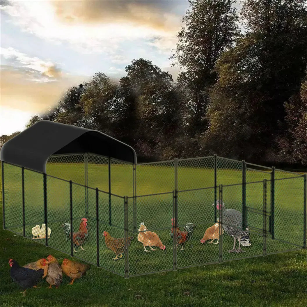 Chicken Run Coop 304.8 x 396.24 cm Covered Poultry Rabbit Hen Cage with Feeding Door
