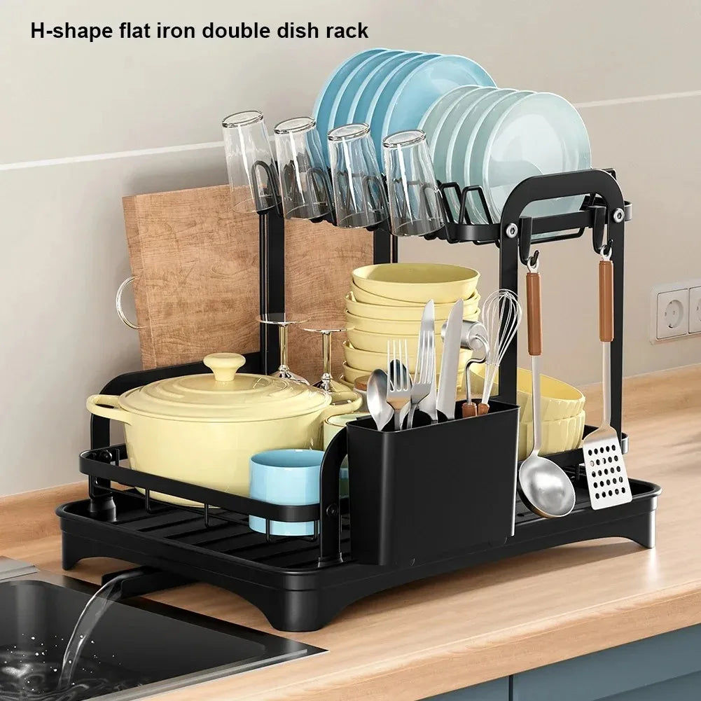 2 Tier Dish Drainer Rack with Drain Basket