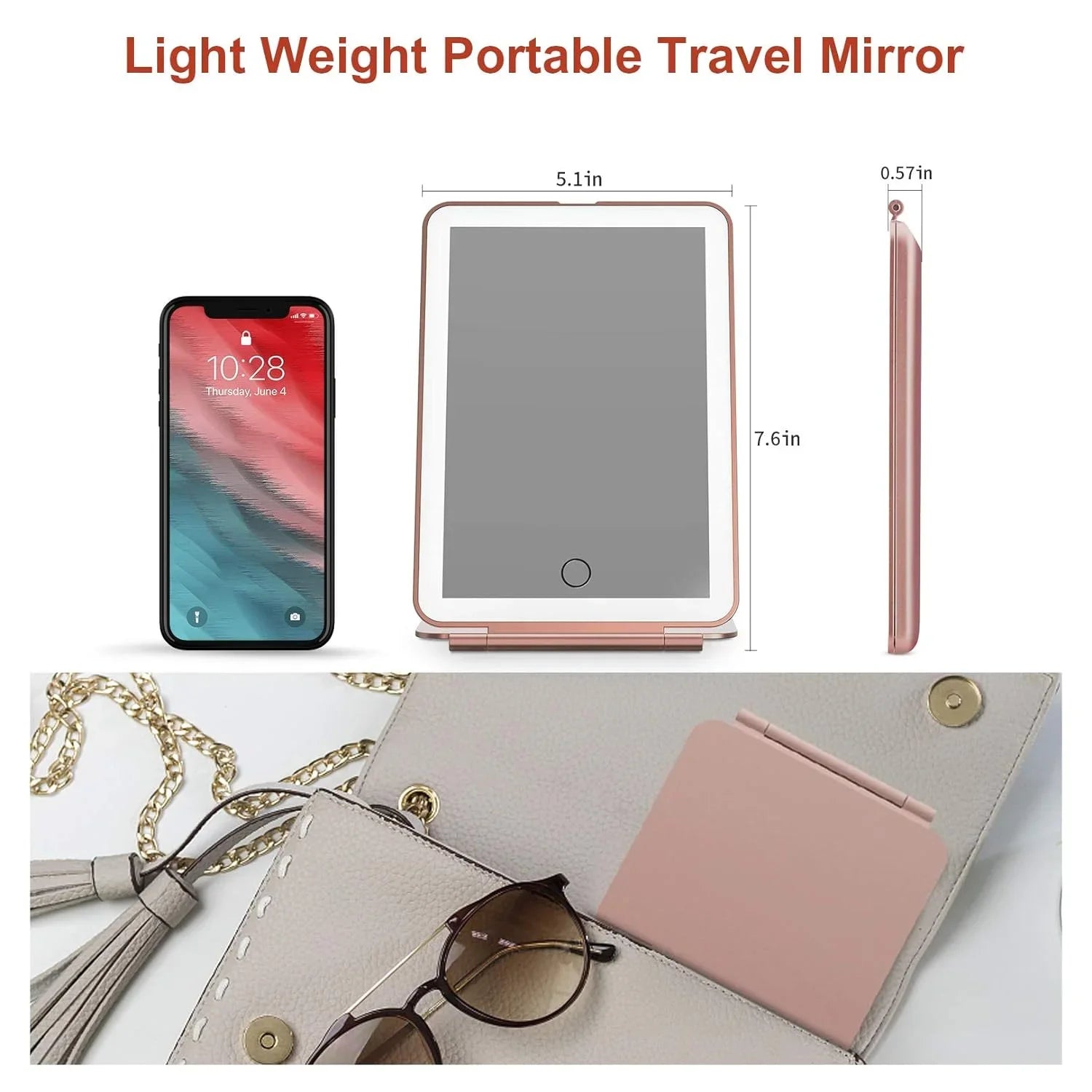 LED Travel Makeup Mirror 3 Light Modes USB