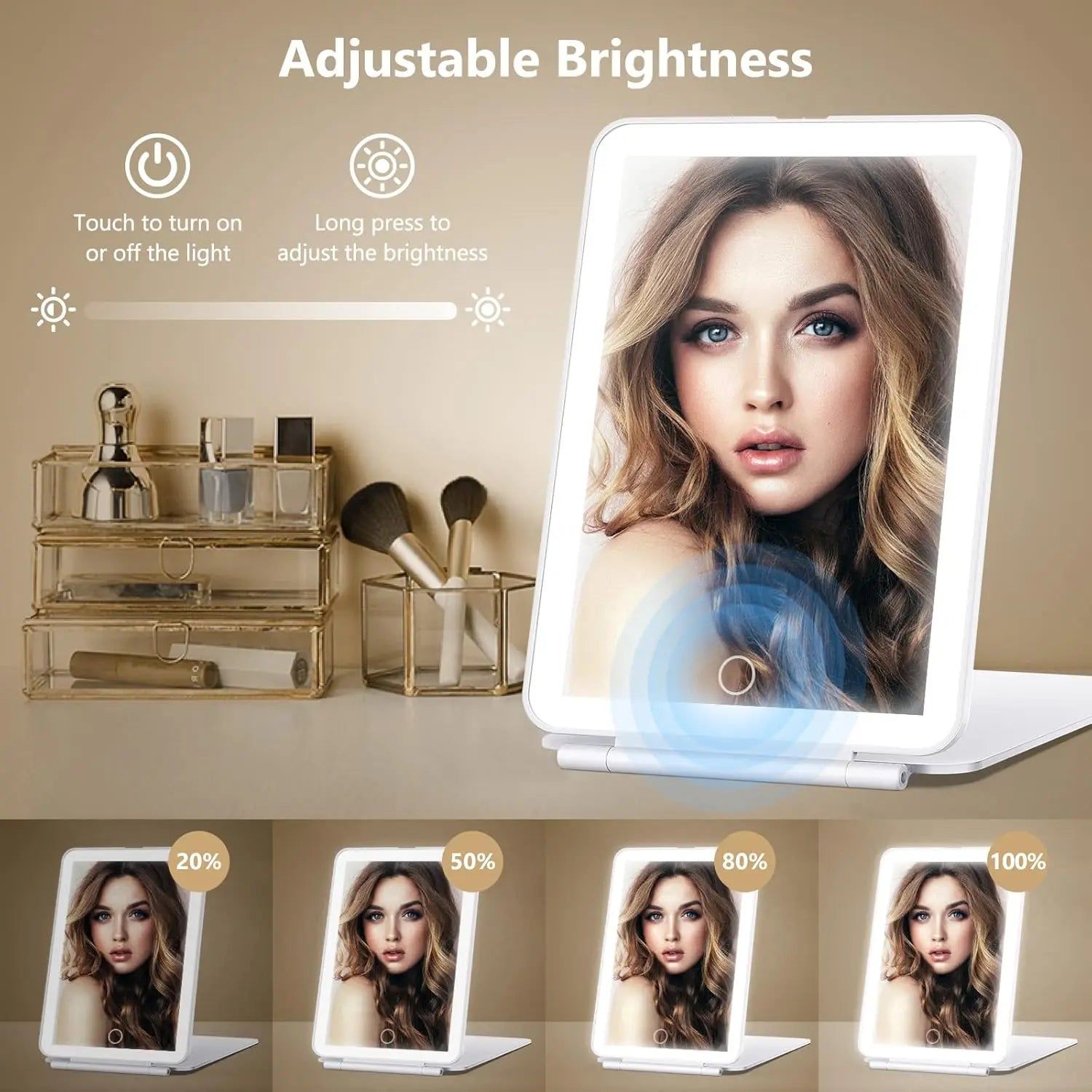 LED Travel Makeup Mirror 3 Light Modes USB