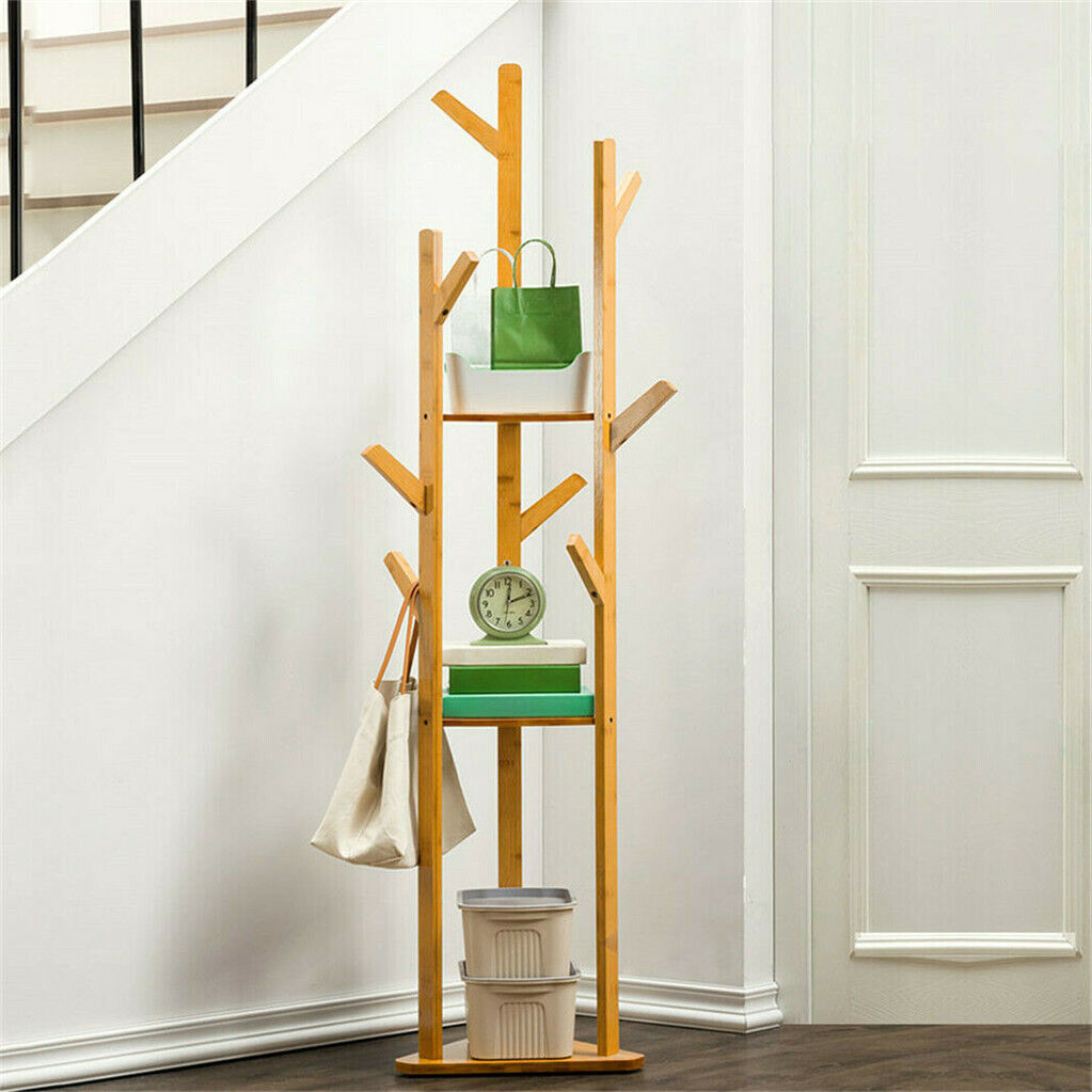 Bamboo Coat Rack Stand with Umbrella Holder - Hanging Storage