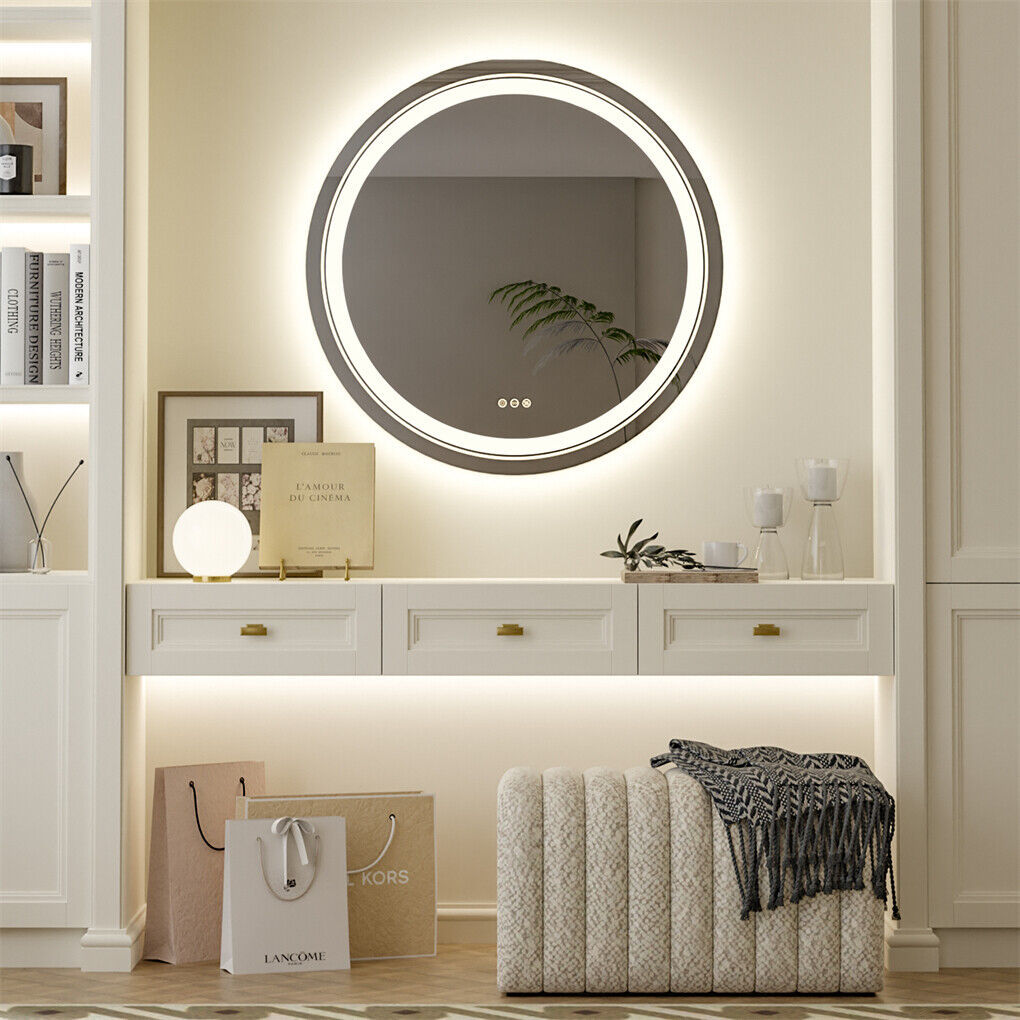 80cm LED Bathroom Mirror Anti-fog Circle Backlit HD