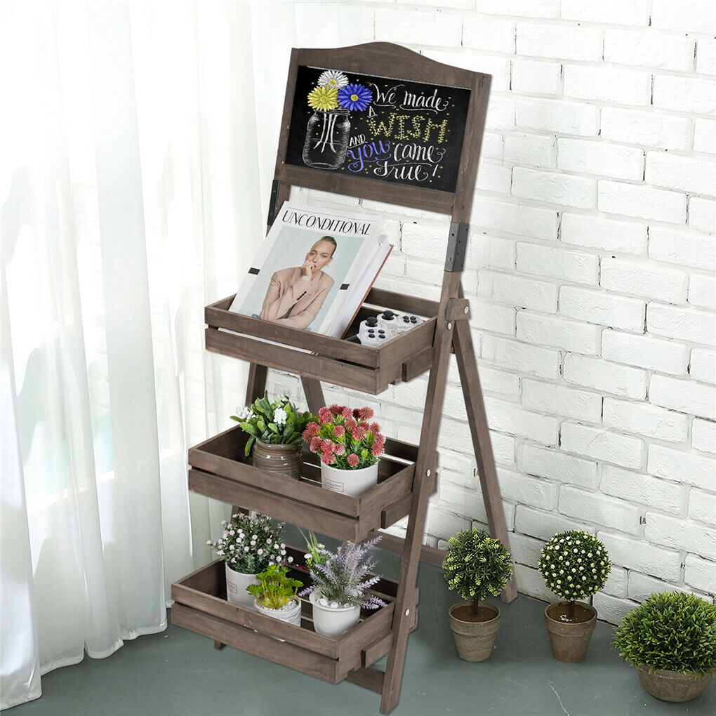Vintage Wooden Chalkboard Easel 38x50CM with 3 Shelves