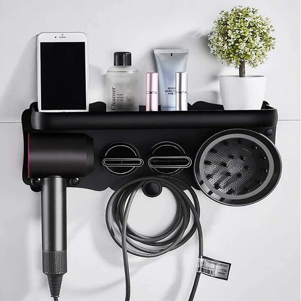 Magnetic Wall Mount Hair Dryer Holder for Dyson - Black Metal