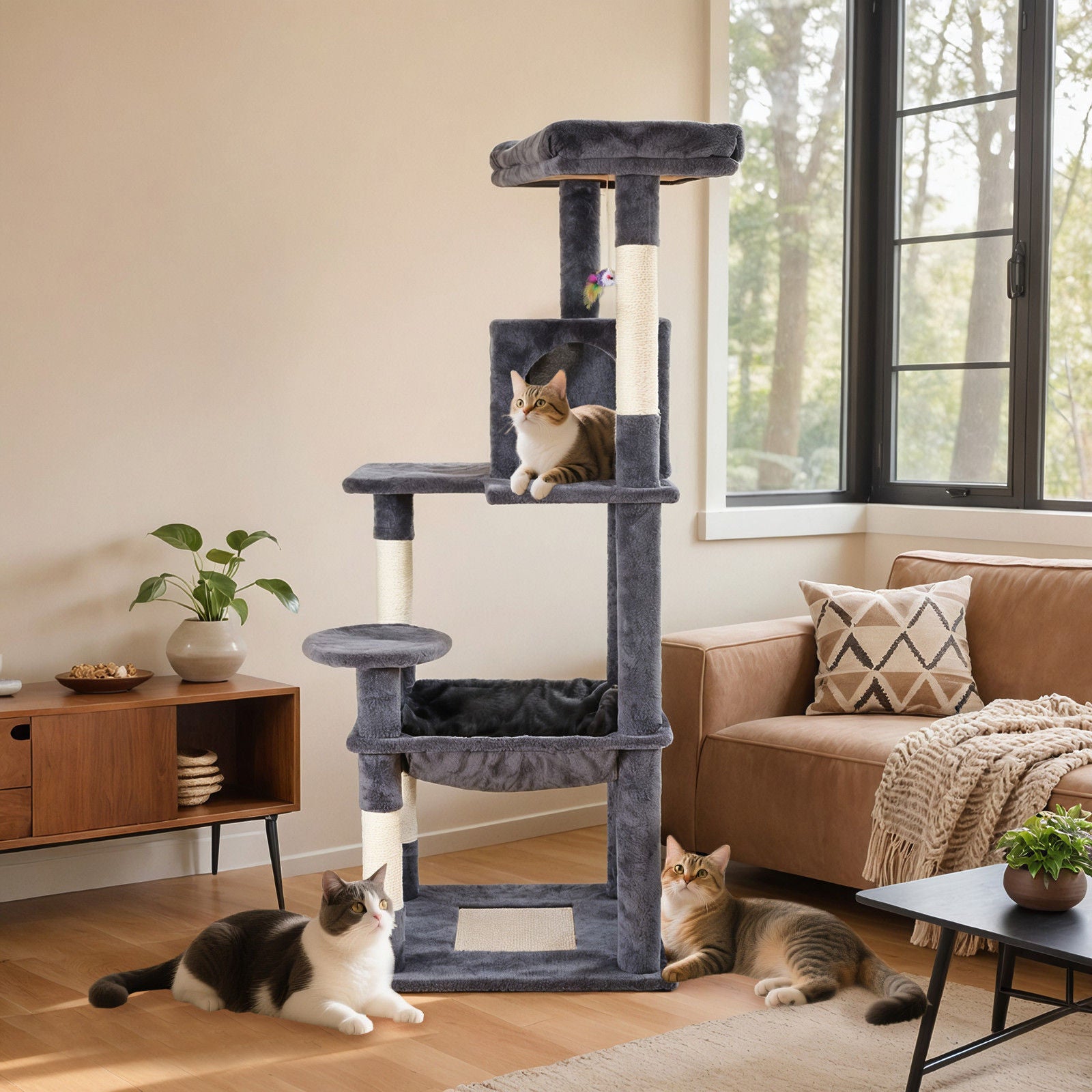 Cat Tower Tree Condo Scratching Post Dark Grey 142cm