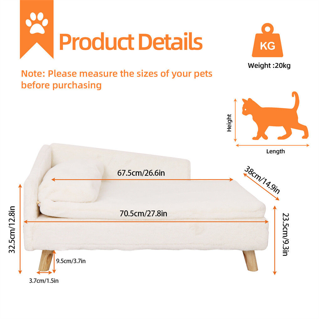 Luxury Pet Sofa Bed 70cm Rectangular Soft Cushion Anti-skid