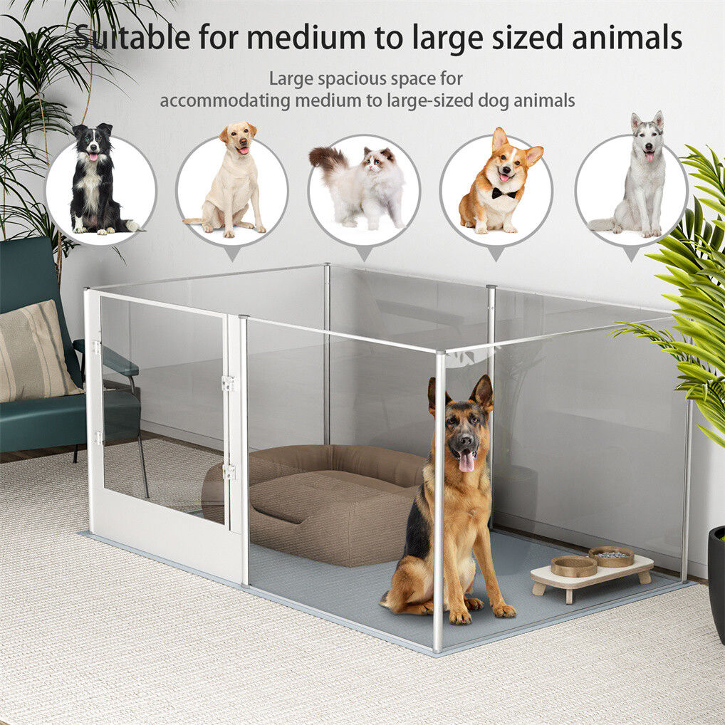 Large Acrylic Dog Playpen 163x102.5x80CM, 6 Panels