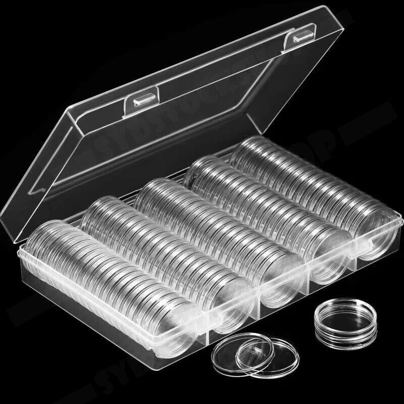 100pcs 46mm Clear Plastic Coin Holder Capsules Storage Box