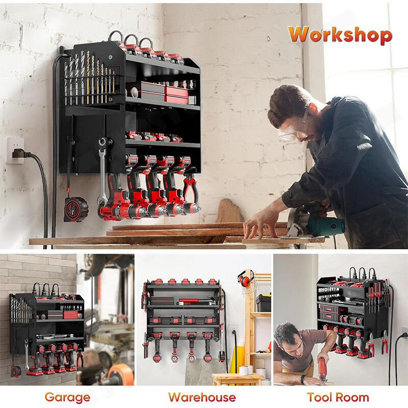 Power Tool Rack Organizer - Wall Mount Drill Holder, 4 Layers