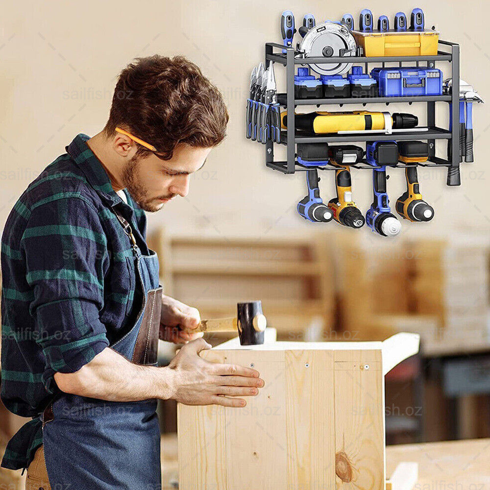 4-Layer Heavy Duty Drill Holder Wall Mount Tool Rack Organizer,