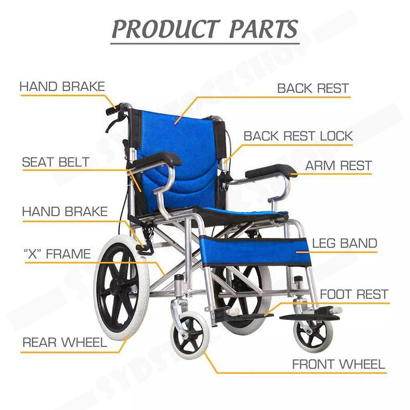 16 Lightweight Foldable Wheelchair Flat-Free Tires Handbrakes