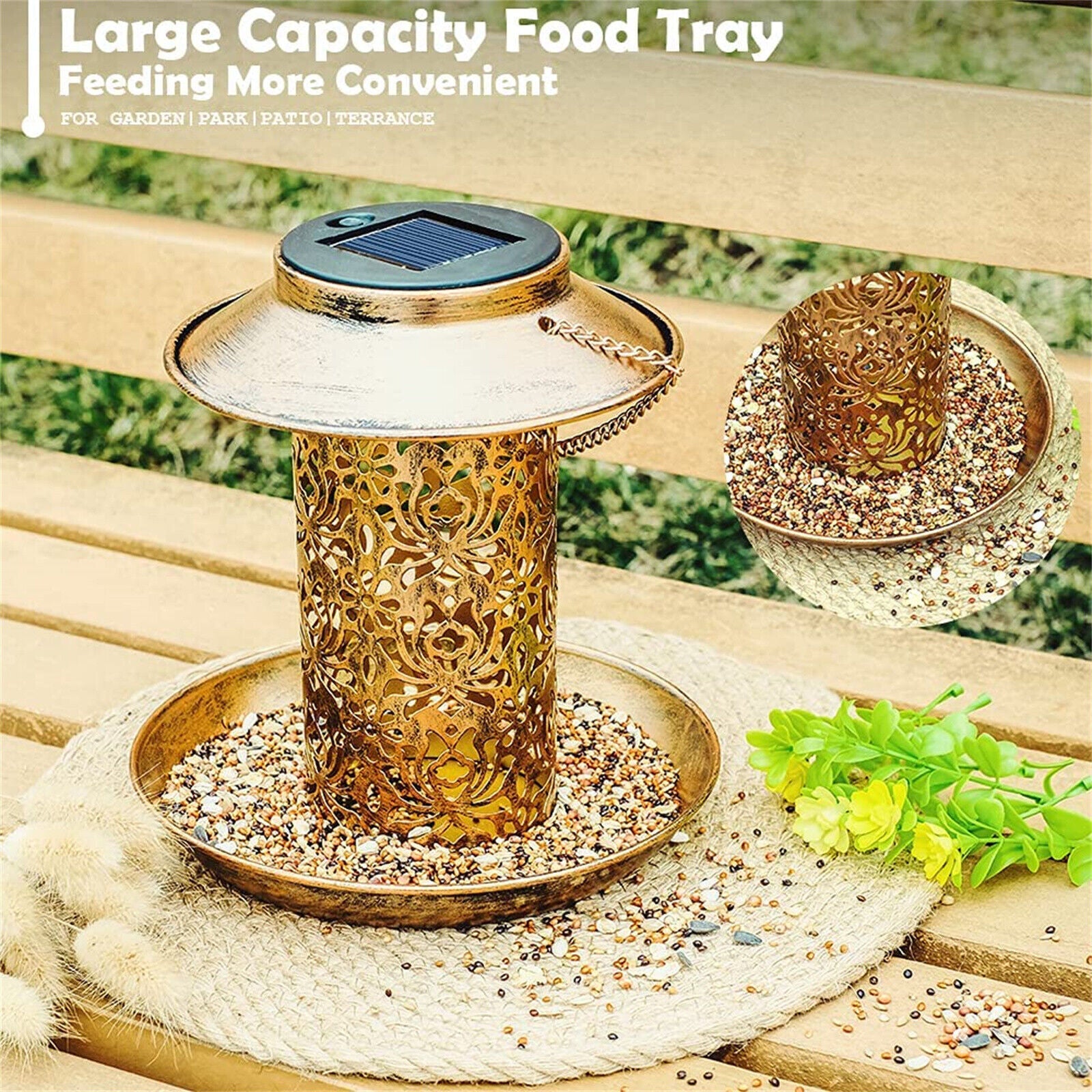 Solar Bird Seed Feeder Hanging Outdoor Garden