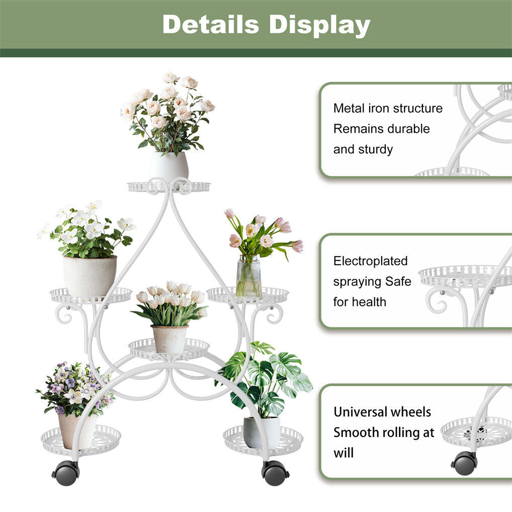 Movable Metal Plant Stand Garden Cart Indoor/Outdoor Decor