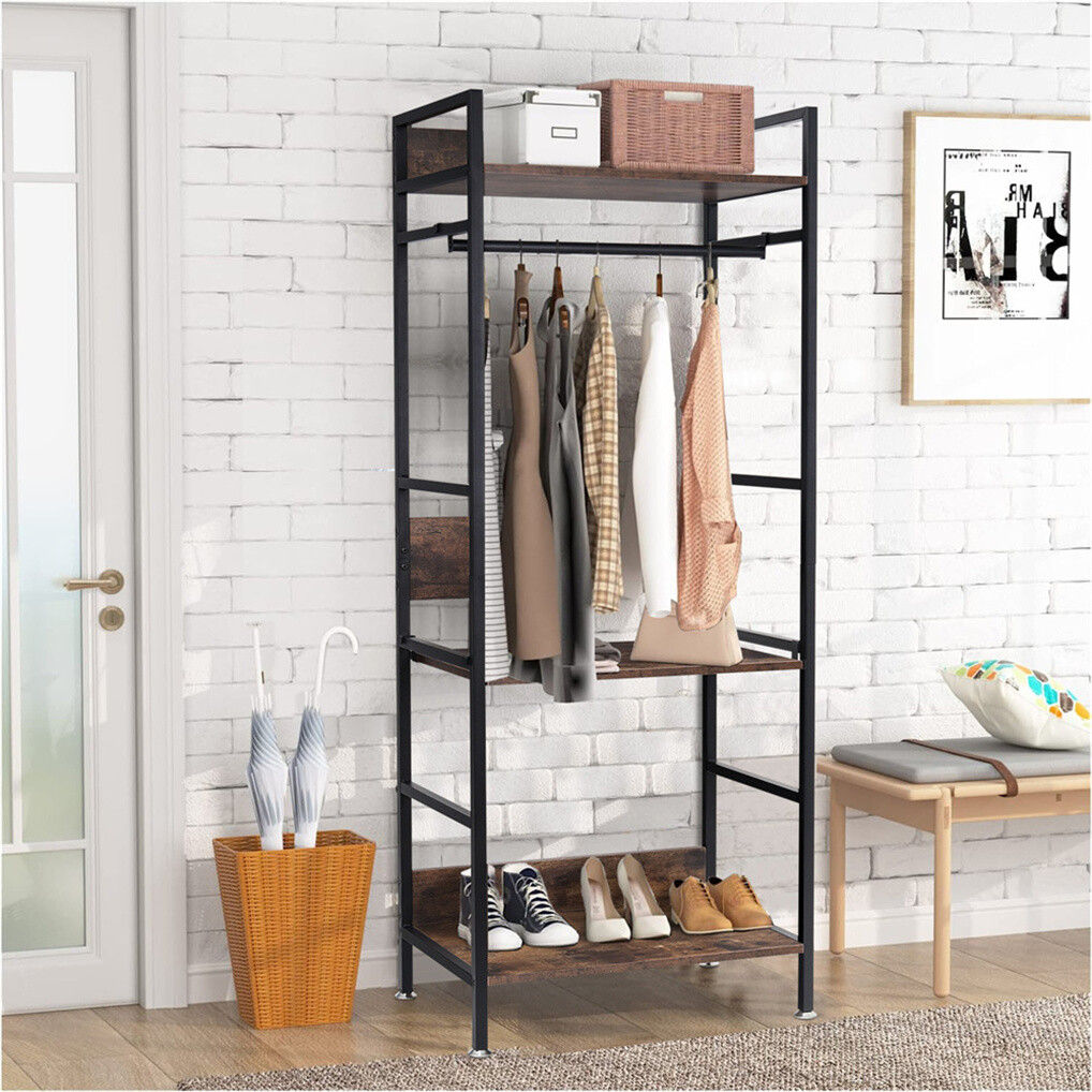 Heavy Duty Clothes Rack 3 Tiers MDF & Metal Iron Rail
