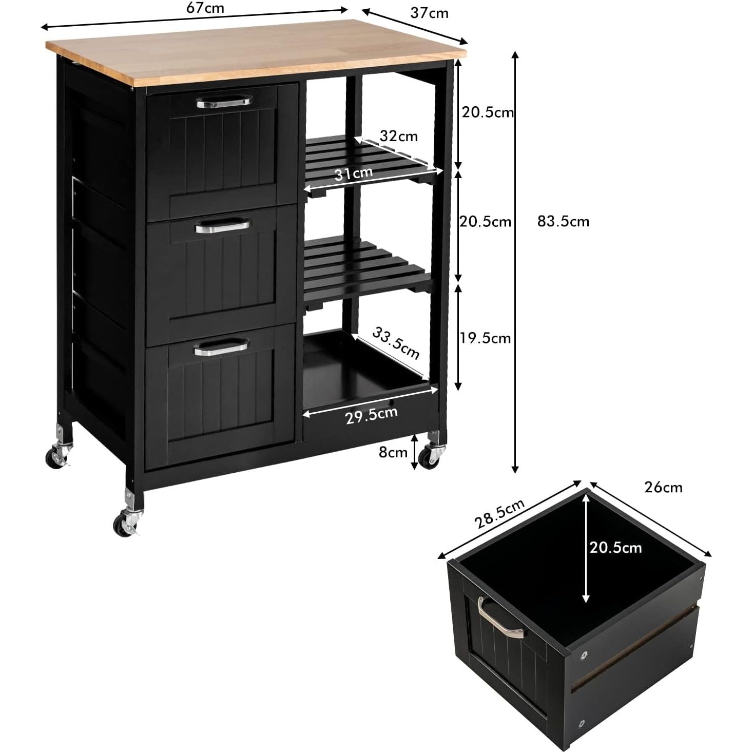 Kitchen Island Cart with Storage, Drawers, Shelves