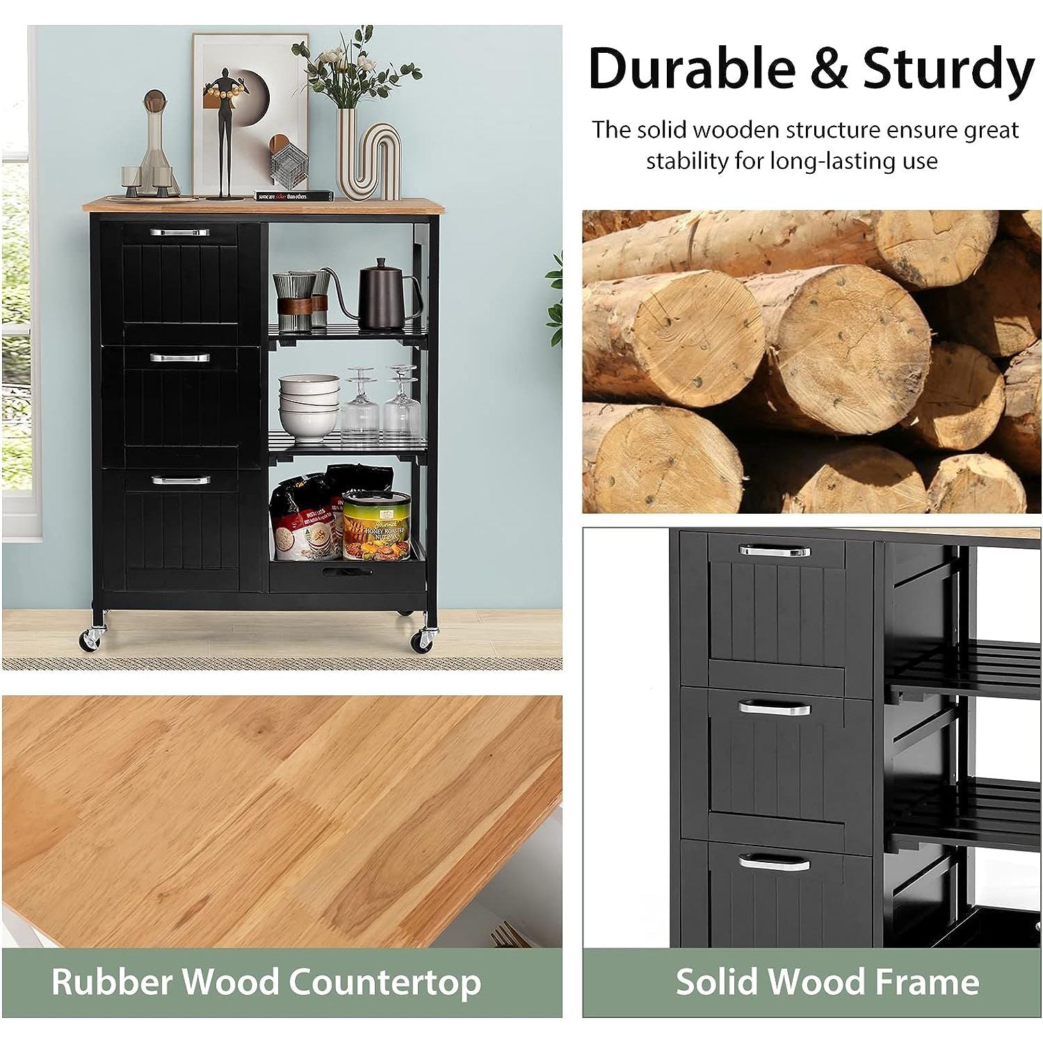 Kitchen Island Cart with Storage, Drawers, Shelves