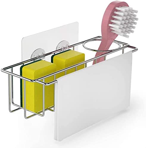 3-in-1 Adhesive Stainless Steel Sink Caddy Organizer Storage for Kitchen Rustproof