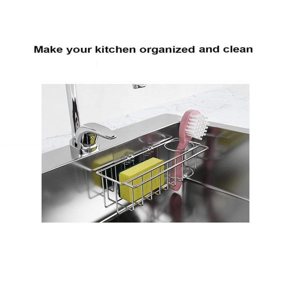 3-in-1 Adhesive Stainless Steel Sink Caddy Organizer Storage for Kitchen Rustproof