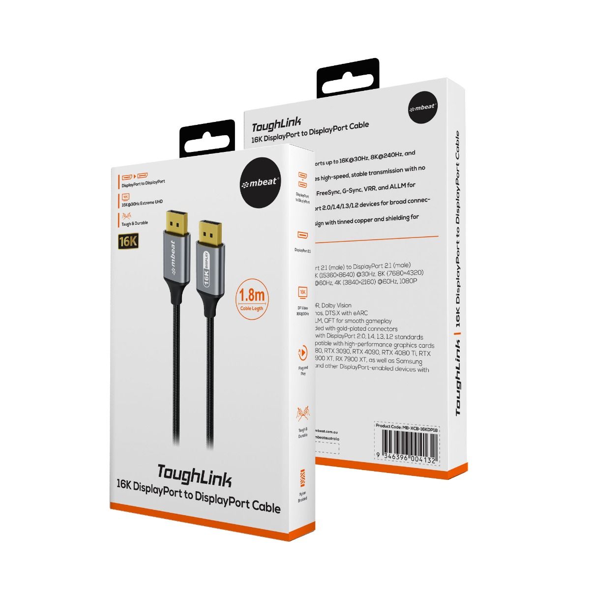 mbeat Tough Link 1.8m 16K DP to DP Cable - Space Grey