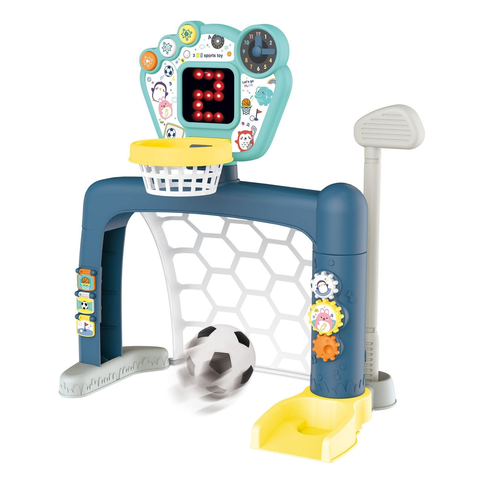 Sports World 3-in-1 Adjustable Indoor basketball, Soccer Goal, and Golf Set