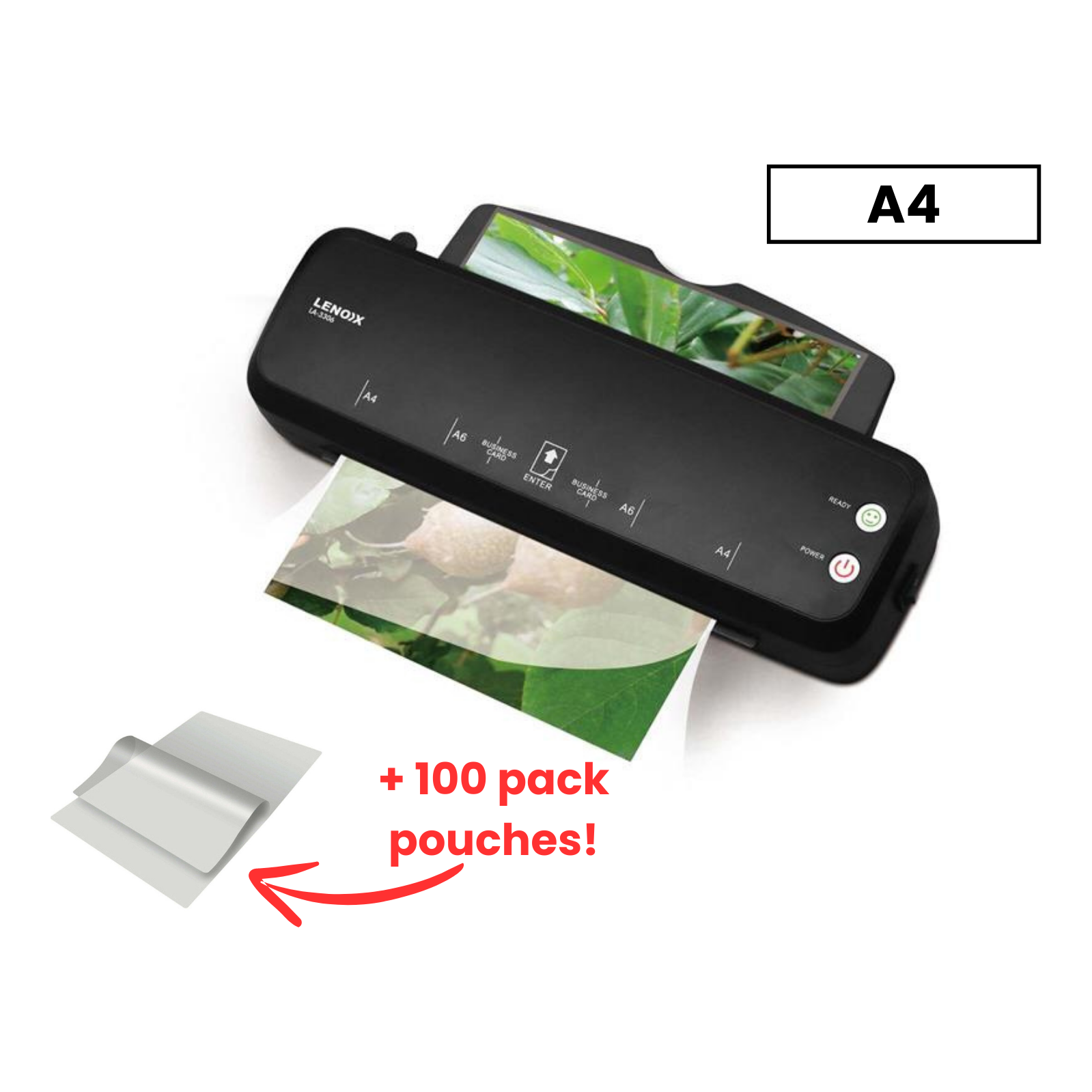 Hot Paper Laminator 300W for 80-100 Microns with 100 A4 Laminating Pouches