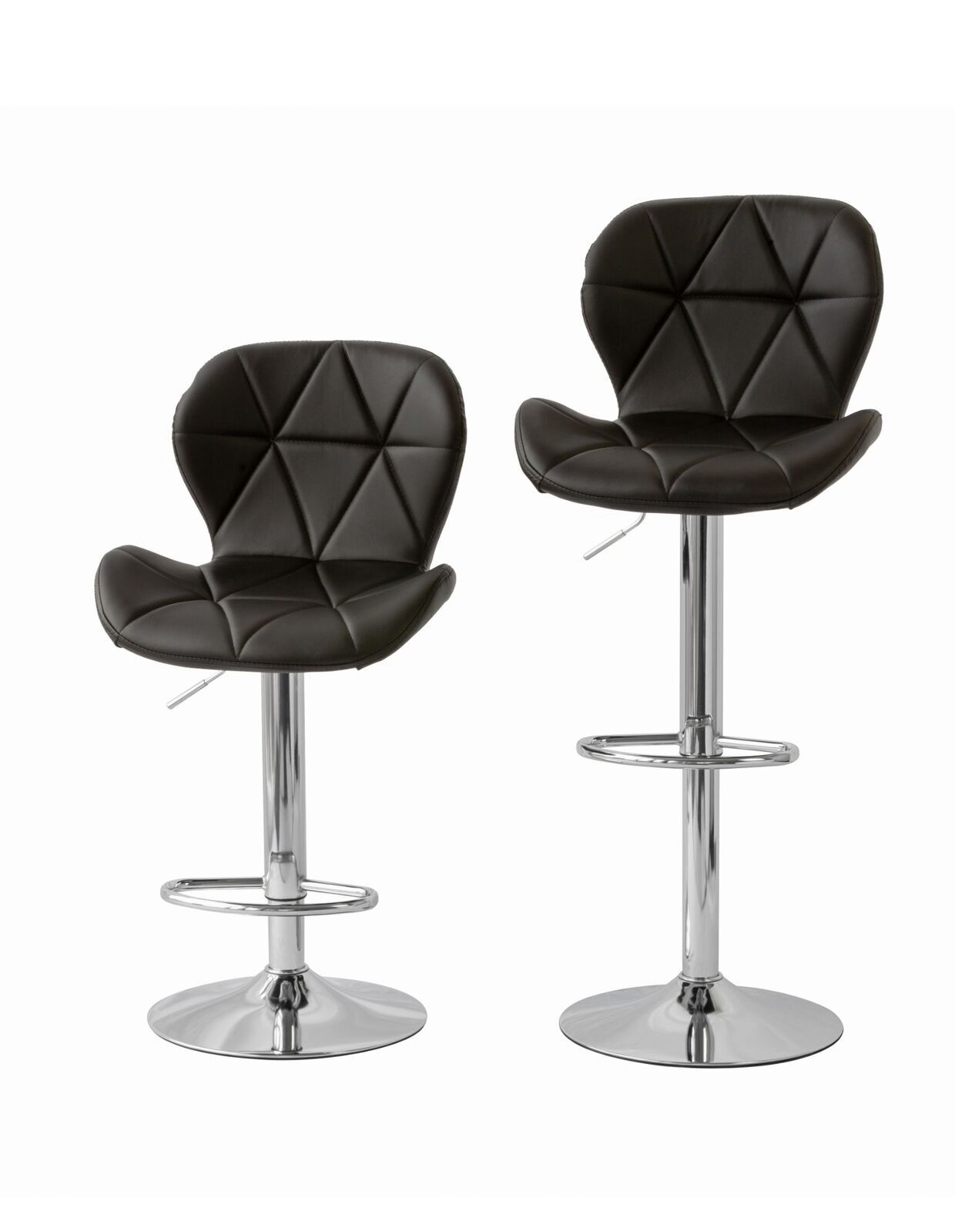 2 Comfortable Bar Stools (Black) w/ Adjustable Height, 90-112cm