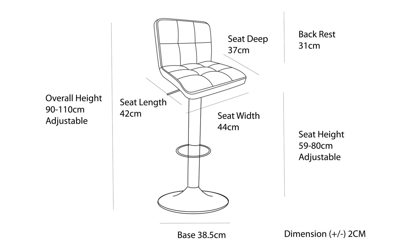 2 Tall Back Padded Leather Barstools (White), 90-110cm