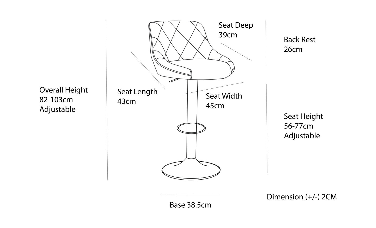 2 Diamond Style Padded Leather Barstools (White) w/ Adjustable Height