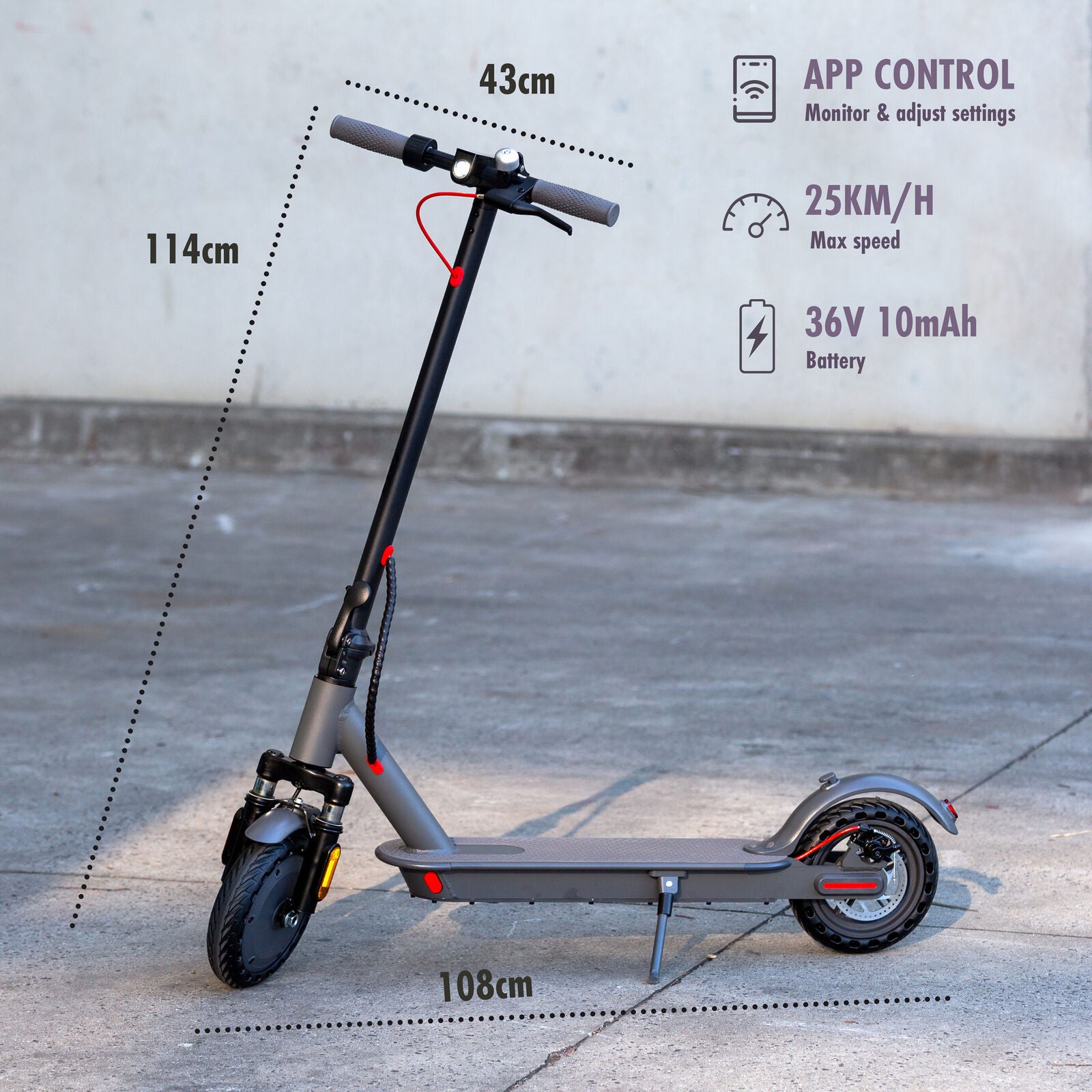 Electric Scooter, 350W Motor, 8.5 inch Tyres, Front Suspension, Smart App, Foldable, 25kph