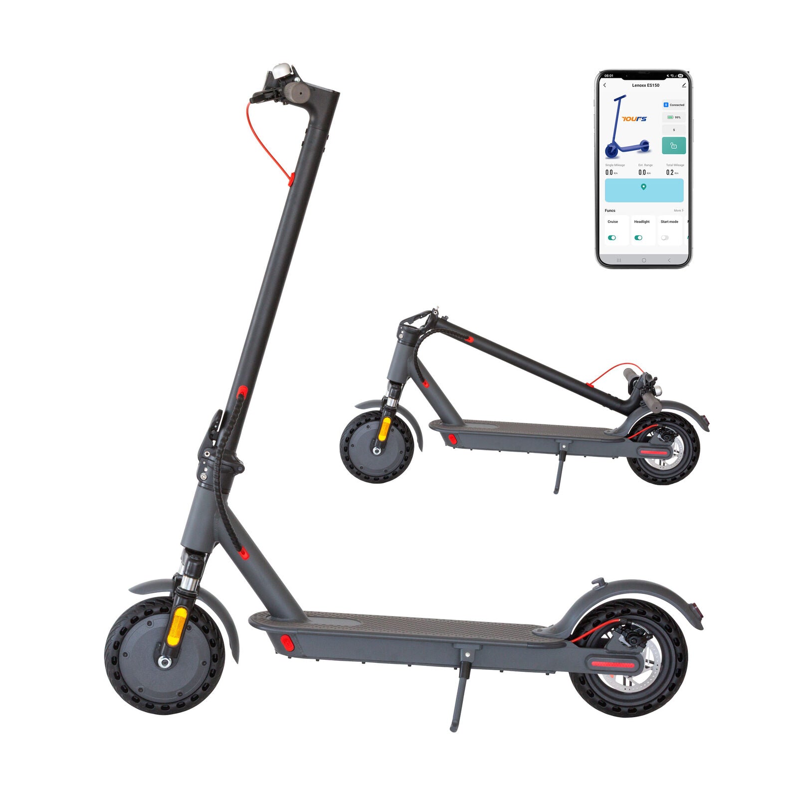 Electric Scooter, 350W Motor, 8.5 inch Tyres, Front Suspension, Smart App, Foldable, 25kph