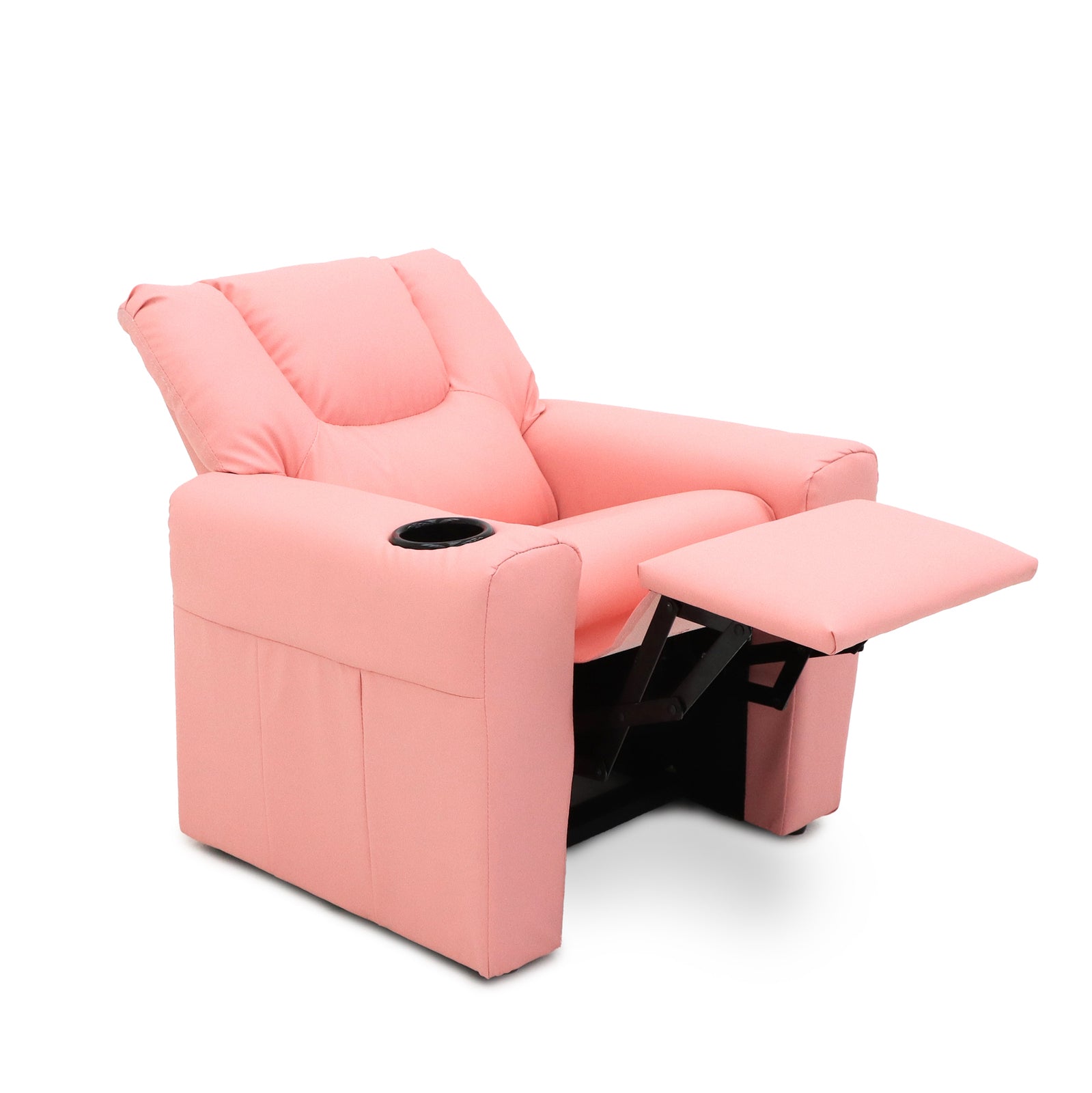 Kids Pink Recliner Chair w/ Footrest & Cup Holder