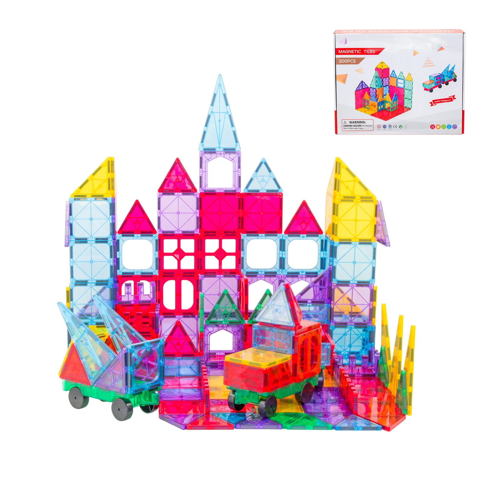 200 Pcs non-toxic STEM Educational, Durable Magnetic Tiles/Puzzle with Storage Bag