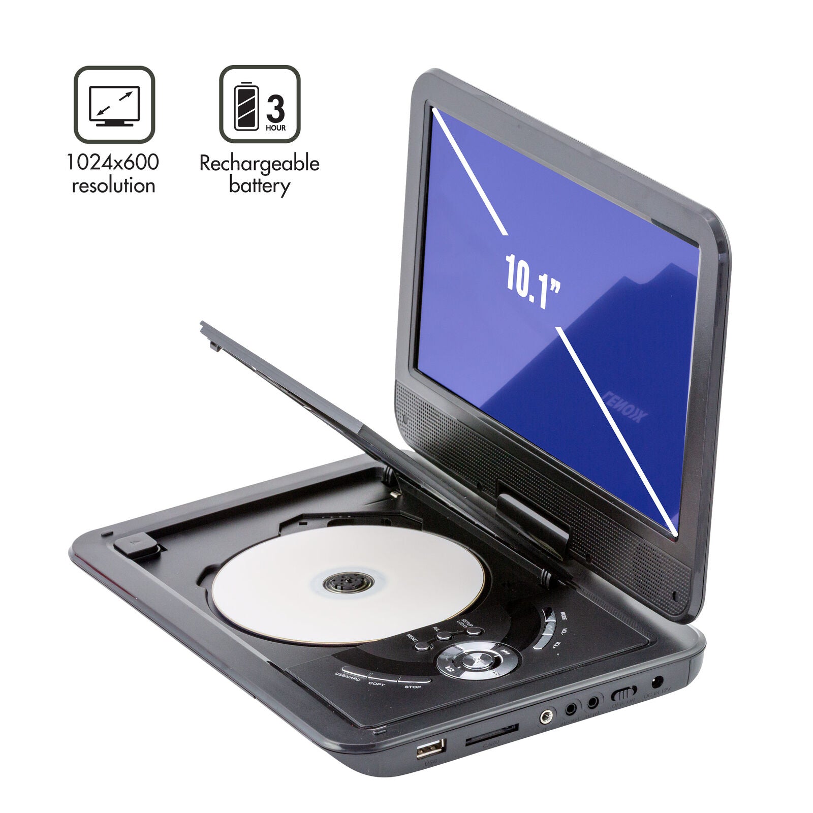 10.1" Portable DVD Player w/ 270-Degrees Swivel-Screen & Rechargeable