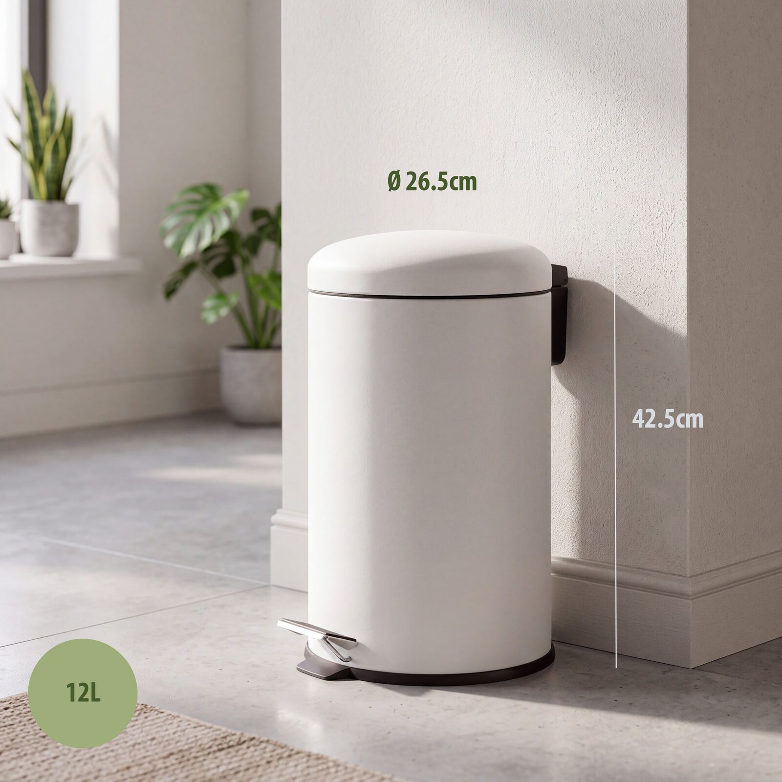 12L Pedal Bin with Stainless Steel and Plastic Construction