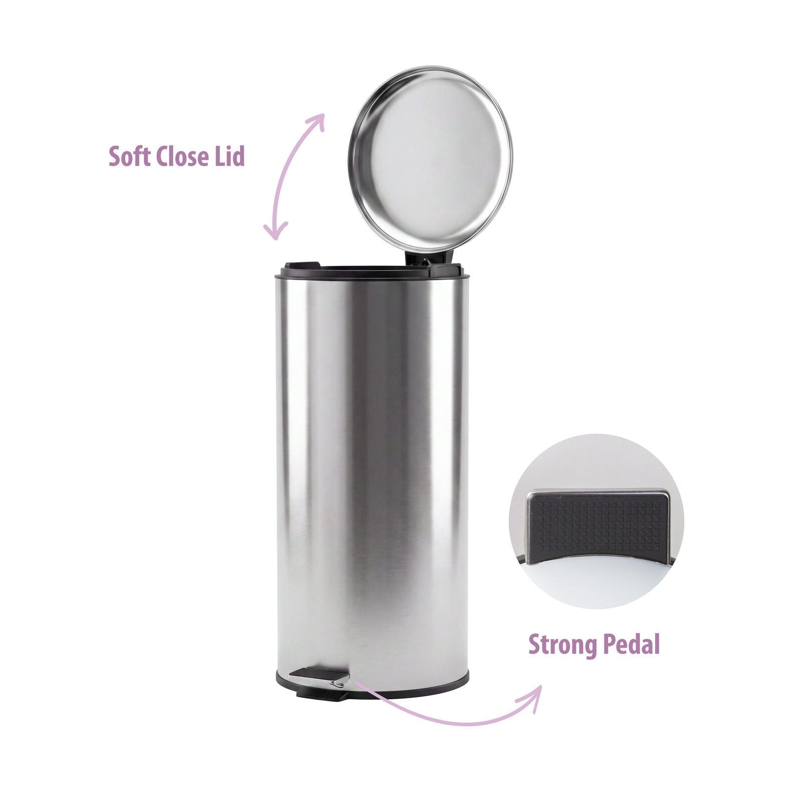 30L Pedal Bin with Stainless Steel and Plastic Construction