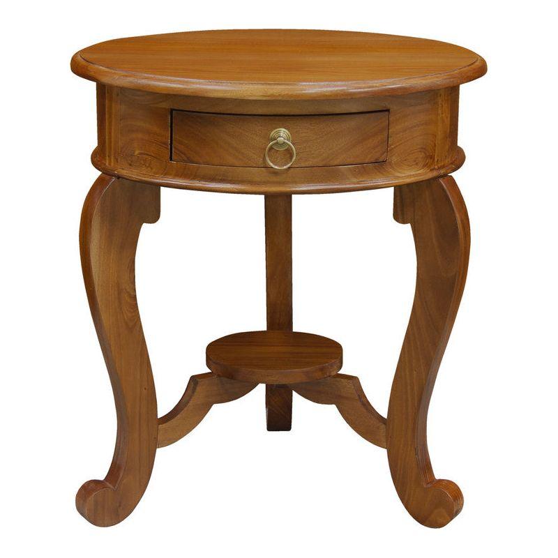 Round Cabriole Leg 1 Drawer Lamp Table (Light Pecan)