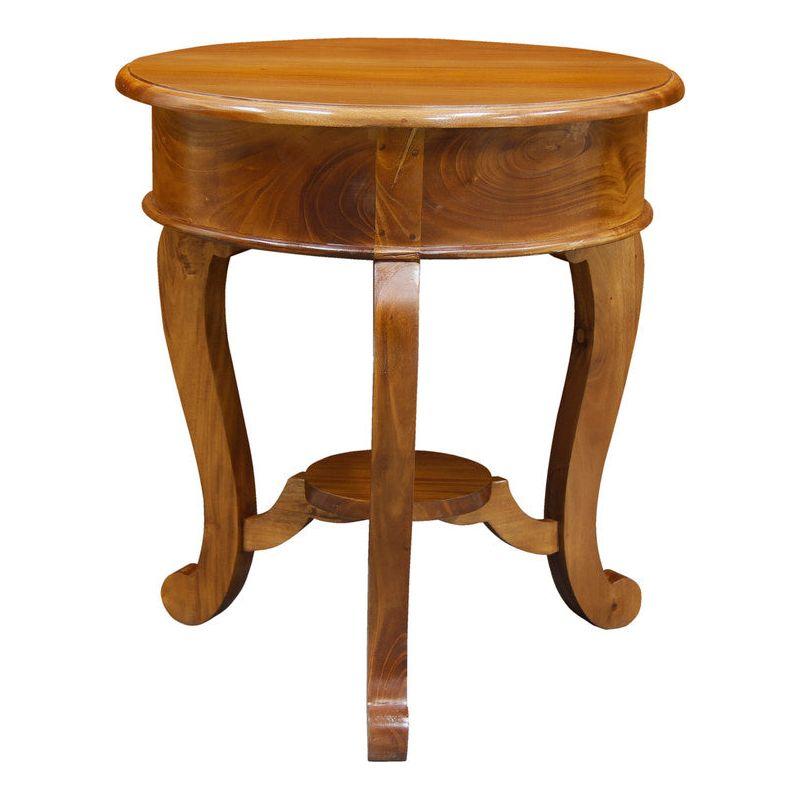 Round Cabriole Leg 1 Drawer Lamp Table (Light Pecan)