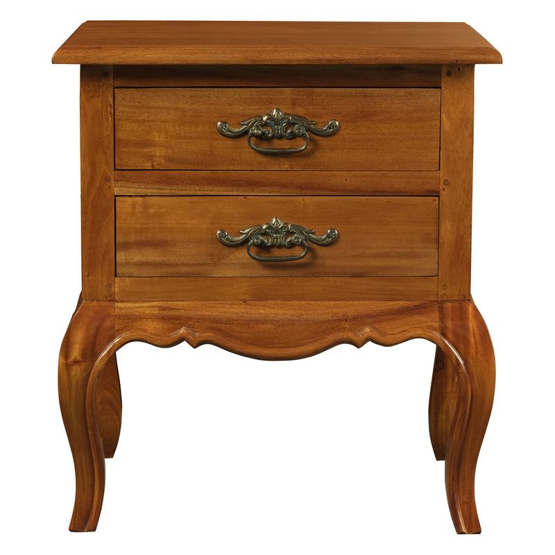 French Provincial 2 Drawer Side Table (Light Pecan)
