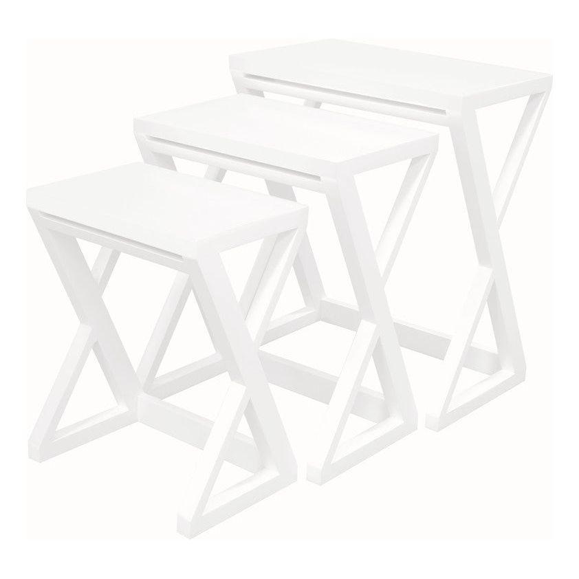 Manhattan Solid Mahogany Timber Nest of Tables - Set of 3 (White)