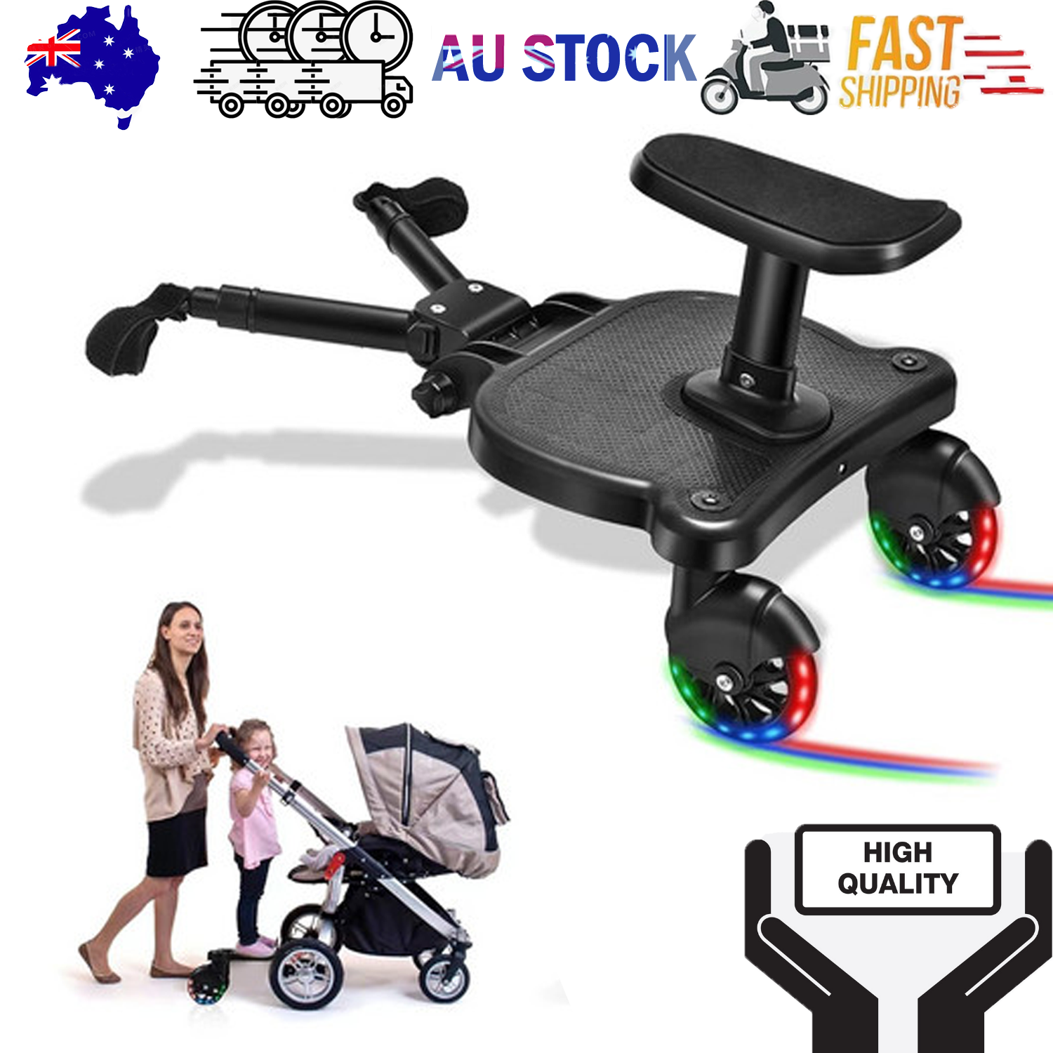 Baby Jogger Glider Board 2 in 1 Kid Stroller Board with Dismountable Seat AU Luminous wheel