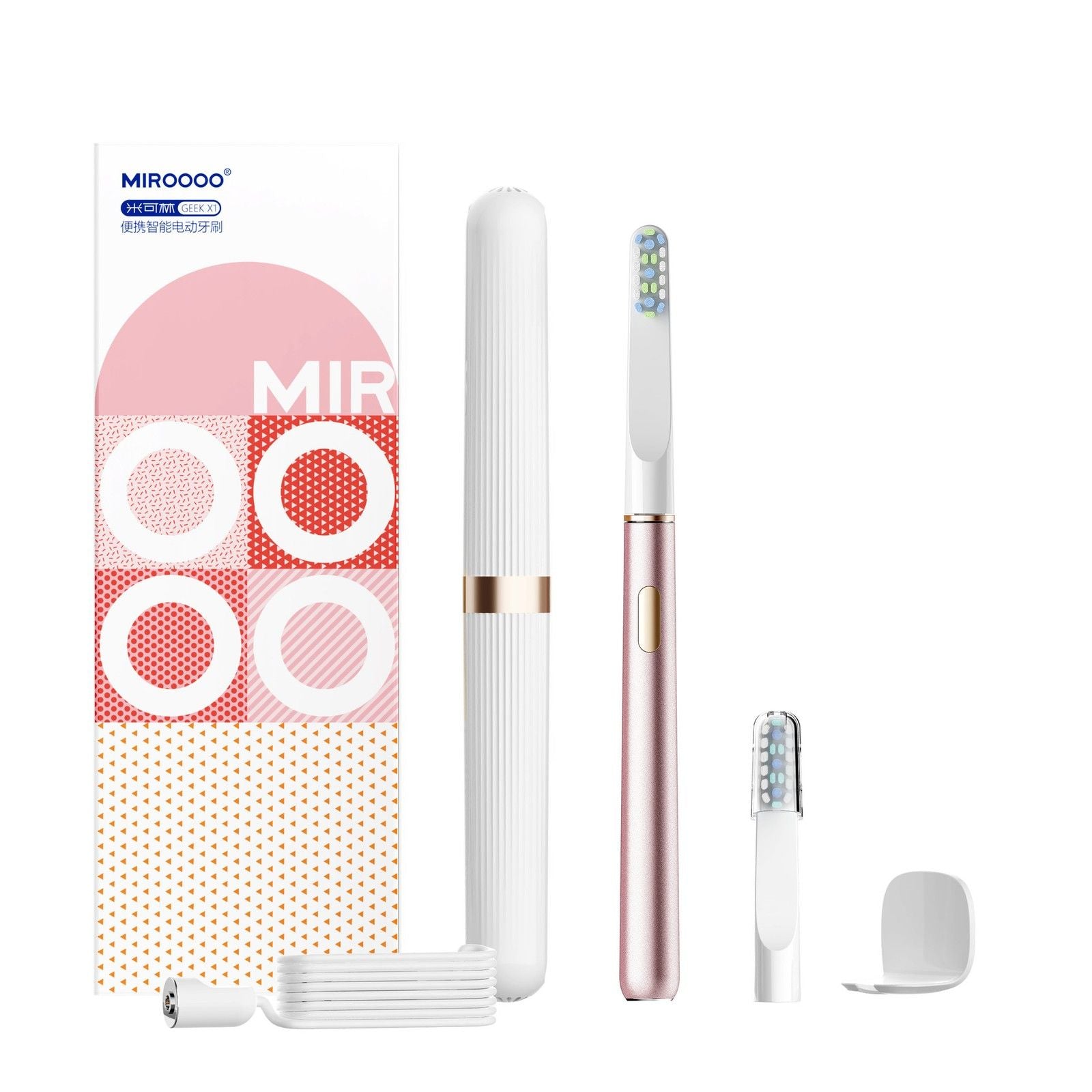 PINK Miroooo Electric Toothbrush with 2 Brush Heads Travel Case,Sonic Toothbrush
